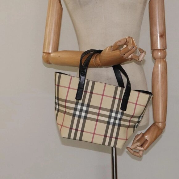 BURBERRY Nova Check Hand Bag PVC Beige Auth - Picture 1 of 16